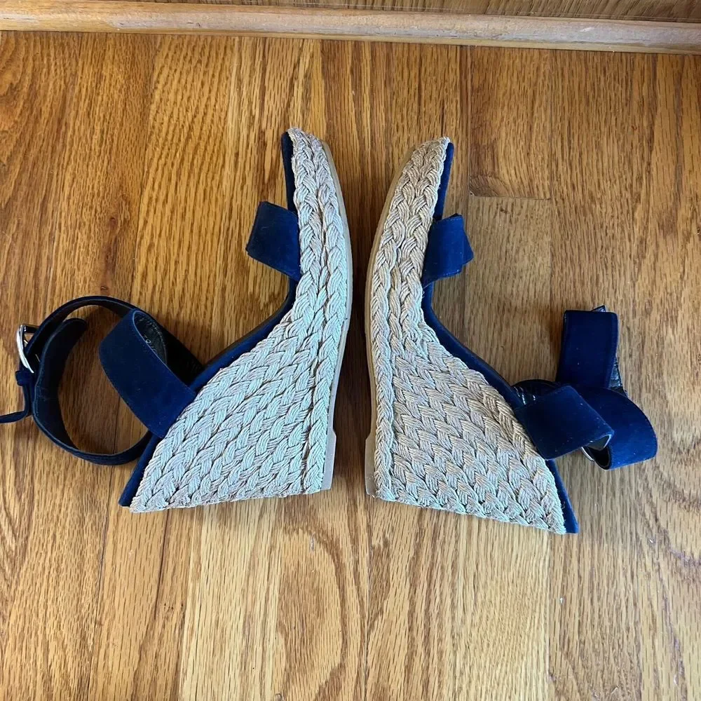 Stuart Weitzman High Chunky Platform Sandal 9.5 M Blue Suede Strappy‎ Wedge Heel